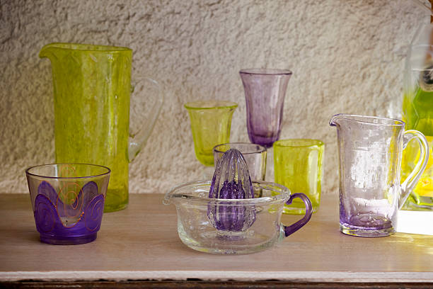 Biot Provence Glassware Handmade Provence glassware from the renown glass-making village of Biot, near to Cannes on the French Riviera. biot stock pictures, royalty-free photos & images
