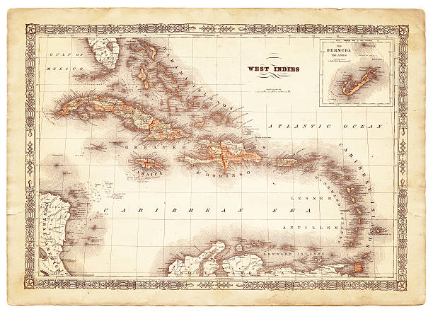 West Indies map 1864 West Indies map 1864 caribbean stock illustrations