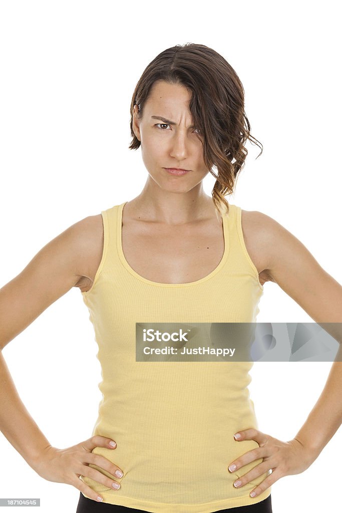 Angry Woman on White Background A Young Angry Woman Screaming, isolated on White Background. 20-24 Years Stock Photo