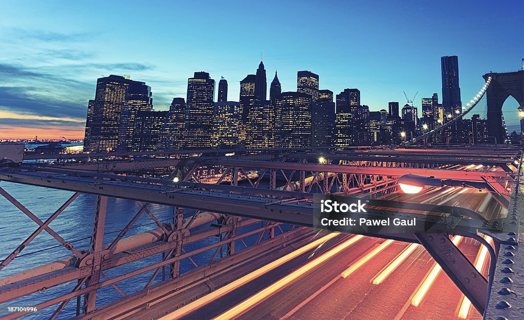 Ponte de Brooklyn, à noite, - Royalty-free Ao Ar Livre Foto de stock