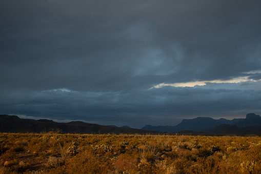Sun Breaks Through Rain Storm To Warm The Desert Valley In Big Bend National Park