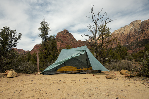 Tent Set Up In Campsite In Zion Naitonal Park