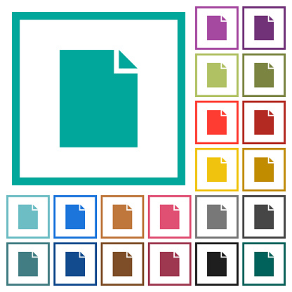 Empty document sheet solid flat color icons with quadrant frames on white background