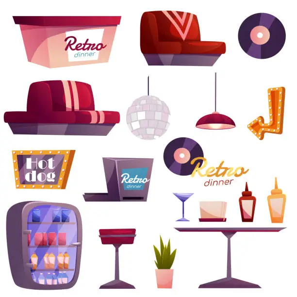 Vector illustration of Set of furniture retro cafe