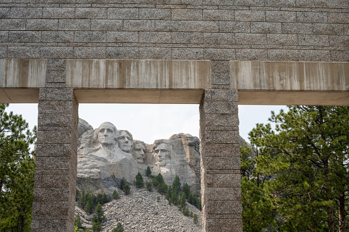 Keystone, USA - June 13, 2023. Sculptures of presidents at Mount Rushmore National Memorial, Keystone, South Dakota, USA
