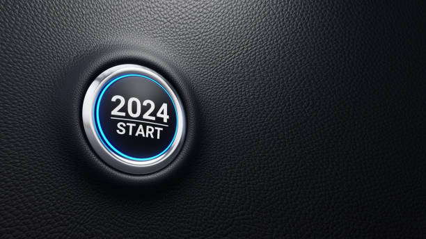 istock 2024 start push button, 2024 start modern car button with blue shine. Start new year. Business strategy, opportunity and change concept. 3d illustration 1871080441