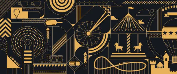 Vector illustration of Luxury golden Amusement park background.