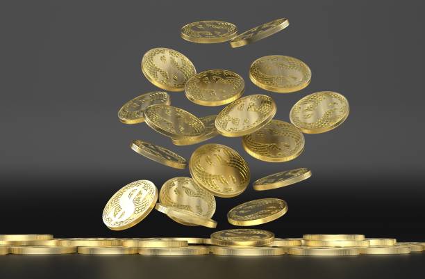 istock Flying gold coin for investment black background 1871084906
