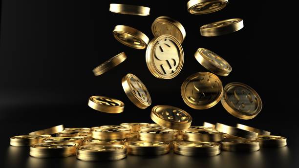 istock Flying gold coin for investment black background 1871085421