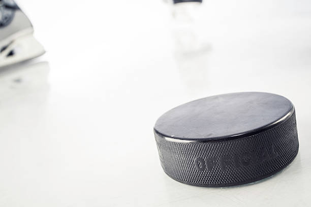 istock Ice skate and hockey puck 187108787