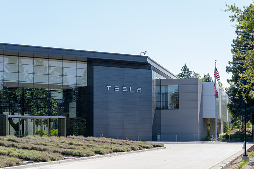 Tesla engineering headquarters in Silicon Valley, Palo Alto, California, USA - June 8, 2023. Tesla, Inc. is an American multinational automotive and clean energy company.