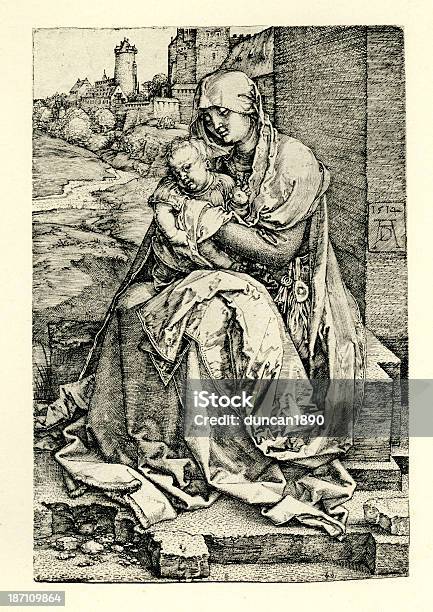 Dziewiczy Mary I Dziecko Jezus - Stockowe grafiki wektorowe i więcej obrazów Albrecht Durer - Albrecht Durer, Antyczny, Biblia