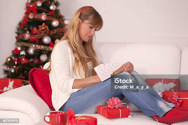 Writing A Christmas Greeting Cards Stock Photo - Download Image Now - Christmas Card, Women, Writing - Activity