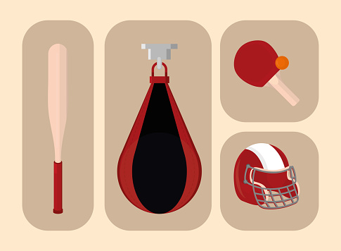 set of sports equipment flat style