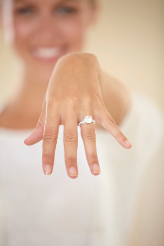 Cropped shot of a young woman showing off her engagement ring