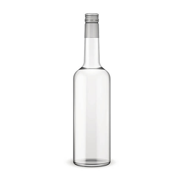 Glass vodka bottle with screw cap. Glass vodka bottle with screw cap. Vector illustration. Glass bottle collection, item 11. silver bottle cap stock illustrations