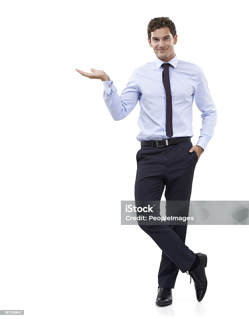 Your product is in good hands A young businessman displaying copyspace Adult Stock Photo