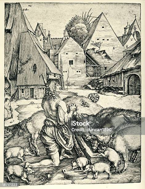Prodigal Son La - Immagini vettoriali stock e altre immagini di XVI° secolo - XVI° secolo, Agricoltura, Maiale - Ungulato