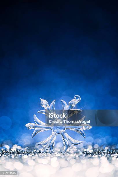 Ice Crystal Snowflake Christmas Decoration Snow Background Winter Blue Stock Photo - Download Image Now