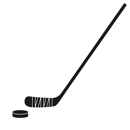 Ice hockey stick and hockey puck in vector icon
