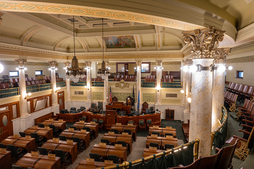 Pierre, USA - June 16, 2023. Senate Chamber of the South Dakota Capitol, Pierre, USA
