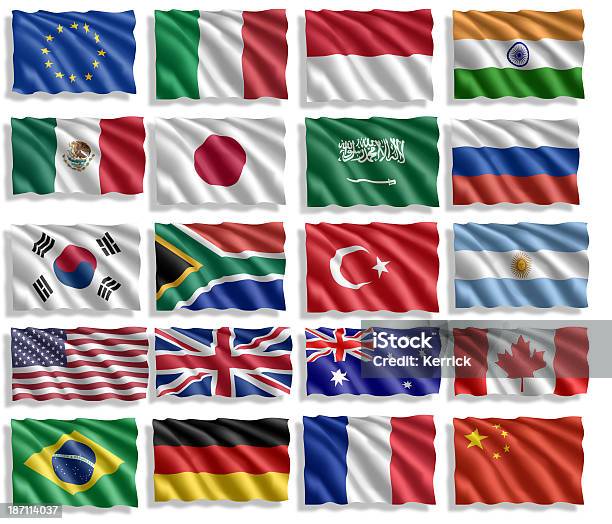 G 20 Gruppe Flagge Kollektion Mit Schatten Stockfoto und mehr Bilder von Britische Flagge - Britische Flagge, Icon, Italienische Flagge