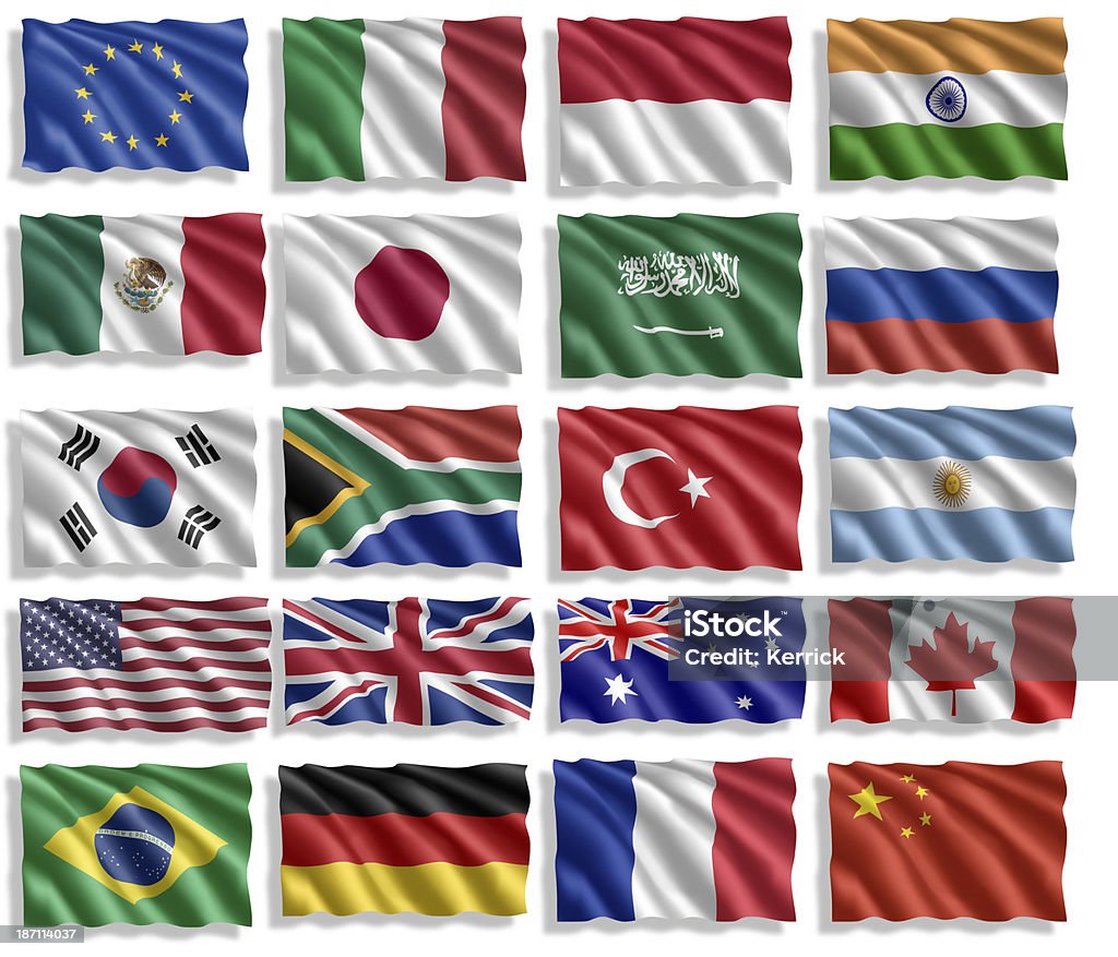 G - 20 grupo.  Colecção com sombra Bandeira - Royalty-free Bandeira da Grã-Bretanha Foto de stock