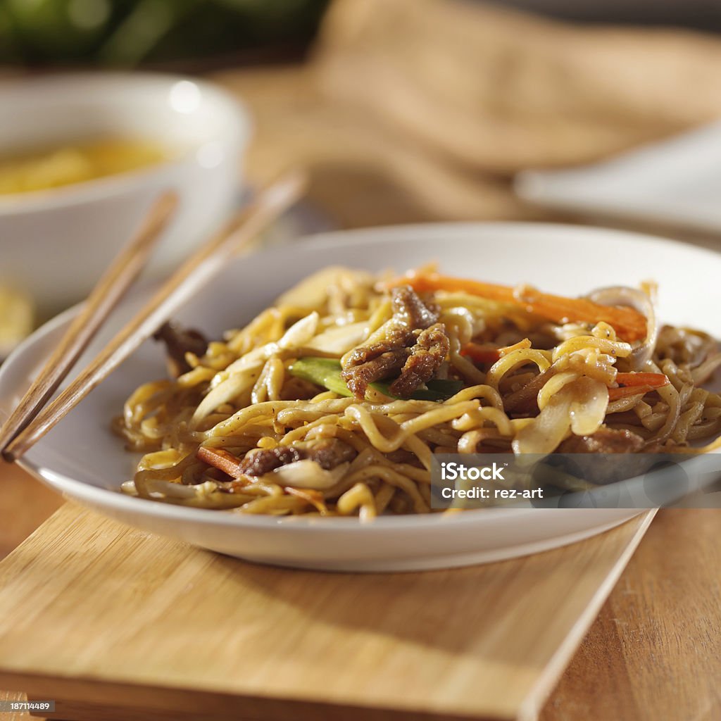 Chinese food - Beef lo mein close up photo of a plate of chinese beef lo-mein Asia Stock Photo