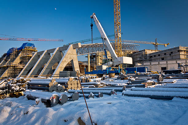construção de site no inverno - industry construction concrete rod - fotografias e filmes do acervo