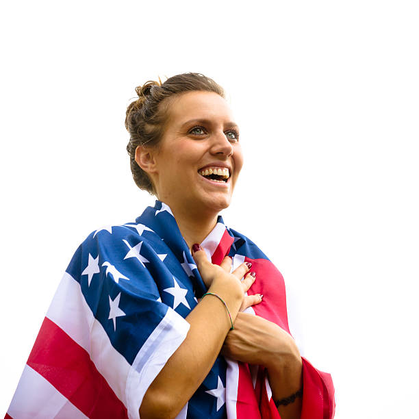 Young American supporters on white background