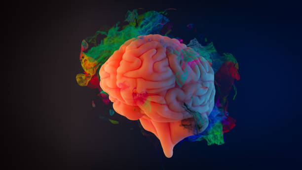 istock Concept background with colorful smoke showing a brain addicted to dopamine, 3d rendering 1871152129