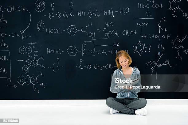 Cheerful Student By Blackboard Stock Photo - Download Image Now - Full Length, Chemistry, Chemistry Class