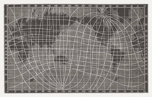Lines of Earth's magnetic field, wood engraving, published in 1877 Lines of Earth's magnetic field. Woodcut engraving from my archive, published in 1877. magnetic field stock illustrations