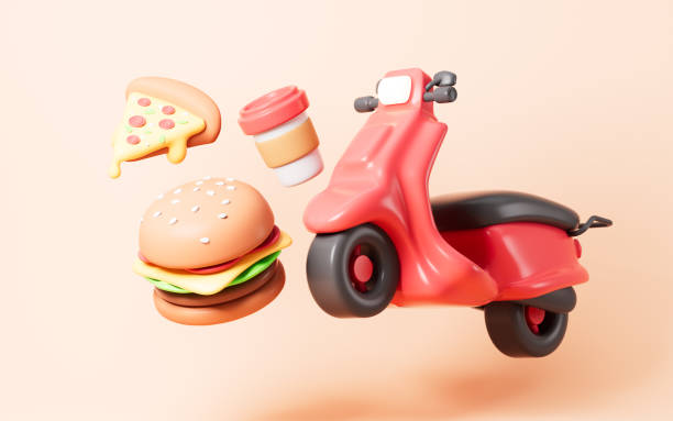 istock Cartoon scooter and takeout, mobile takeout, online order, 3d rendering. 1871166394
