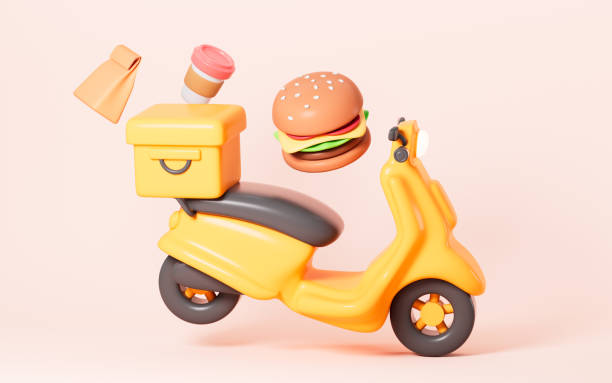 istock Cartoon scooter and takeout, mobile takeout, online order, 3d rendering. 1871166563