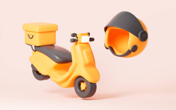 istock Cartoon scooter and helmet in the yellow background, 3d rendering. 1871166565