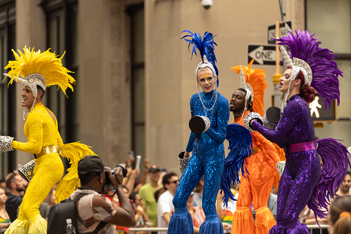 Sao Paulo, Brazil - February 21:  People watch the colorful display of floats and performances on the first day of Carnival on February 21, 2020 at Sambódromo do Anhembi in Sao Paulo, Brazil. The events were one of the last major public celebrations before the beginning of the COVID-19 pandemic.