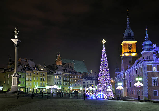 Christmas decorations in Warsaw stock photo