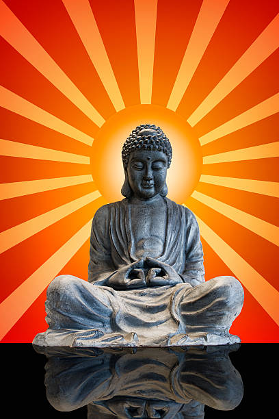 istock Sitting Full Body Bronze Buddha with Sun Rays 187120355