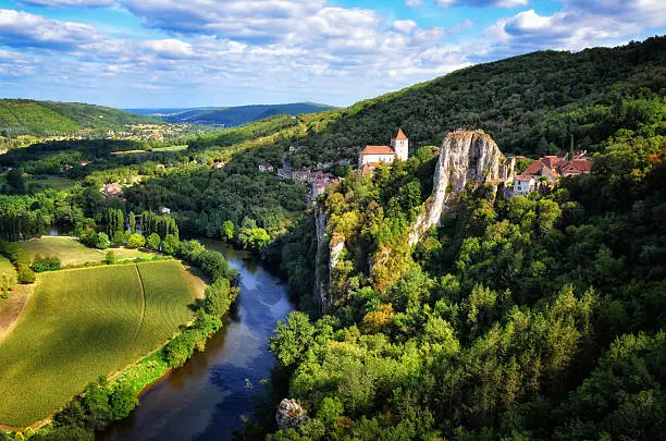 Cirq la Popie old medieval village on the cliffs scenic view, France