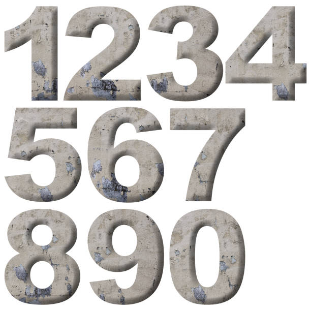 istock Three-dimensional numbers from 0 to 9 made from a wall with dirty paint peeling off on white background 1871209626