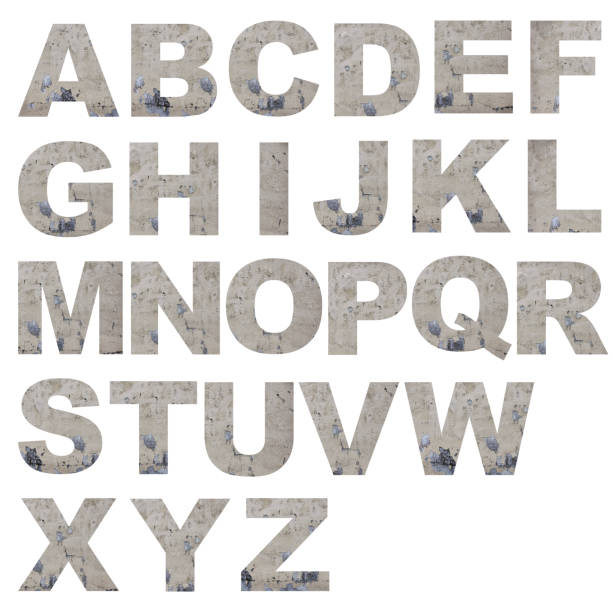 Isolated shot of alphabet made from a wall with dirty paint peeling off on white background.