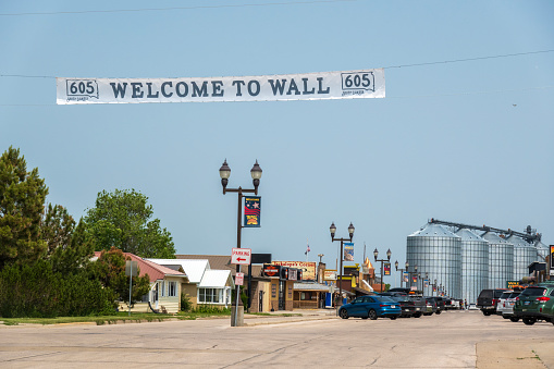 Wall, USA - June 15, 2023. Street view of Wall, South Dakota, USA
