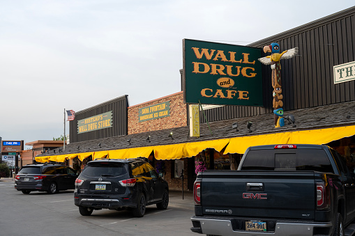 Wall, USA - June 15, 2023. Facade of stores in Wall, South Dakota, USA
