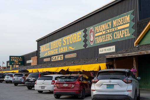 Wall, USA - June 15, 2023. Famous historic Wall Drug Store in Wall, South Dakota, USA