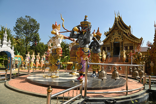 Buddhist arts and various arts Inside Wat Saeng Kaew Phothiyan is a combination of worldly dharma, expressing the beliefs and culture of Buddhists. Both giants and angels at Chiang Rai Province in Thailand.