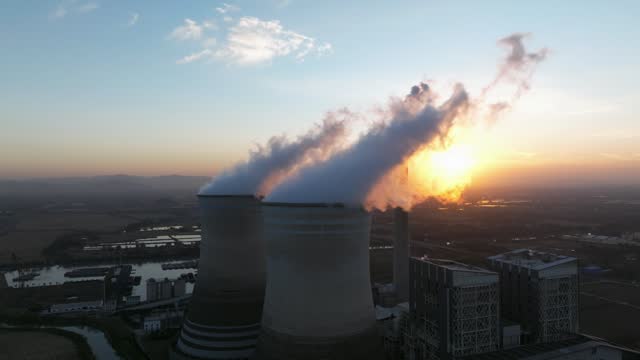 thermal power station at sunset