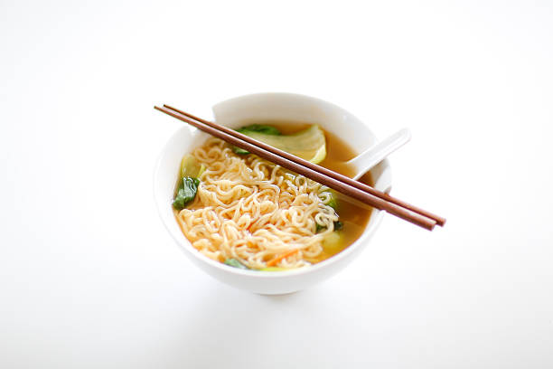 bowl of ramen as shot from above. Contains: vegetable broth, bok chou, chili oil
