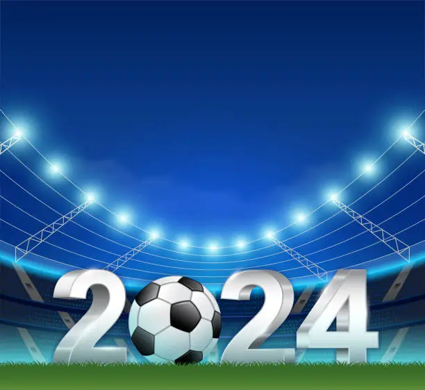 Vector illustration of Football 2024 3d banner template for sport soccer ball national and football league or tournament championship