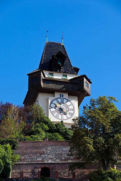 시계-tower, uhrturm 그라츠 - graz clock tower clock austria 뉴스 사진 이미지